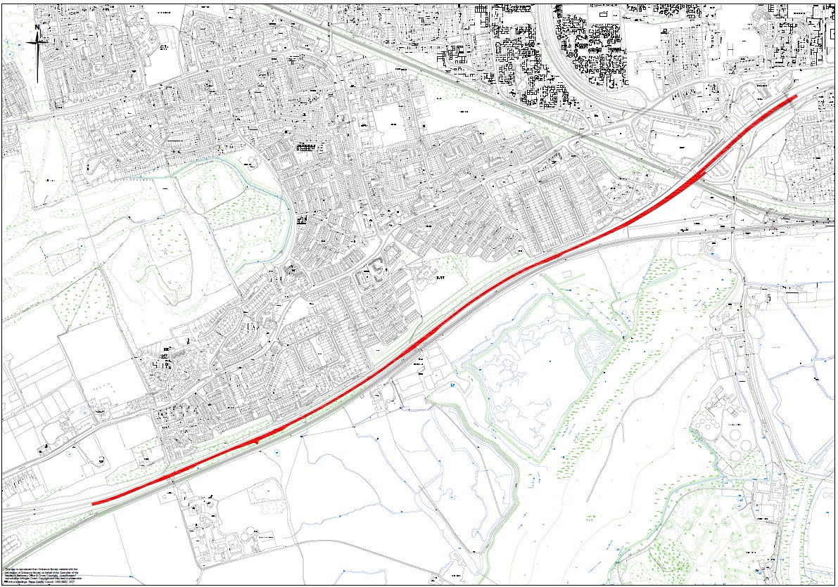 Map showing the extent of overnight road closures identified by the red line