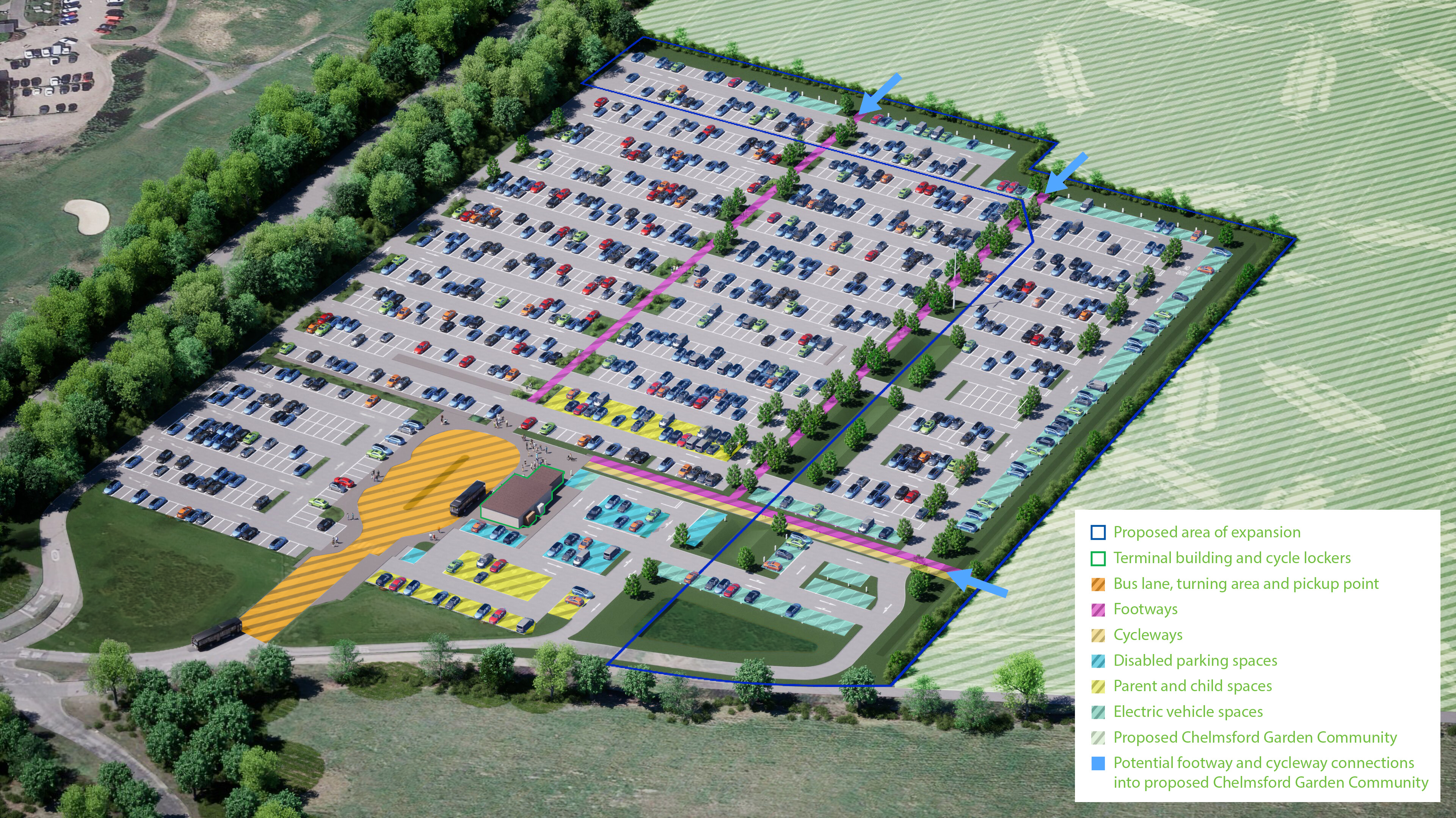 Image showing the proposed expansion of the Chelmer Valley Park and Ride site