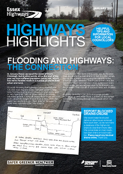 Front cover of the January edition of the Highway Highlights showing information about flooding and highways - the connection
