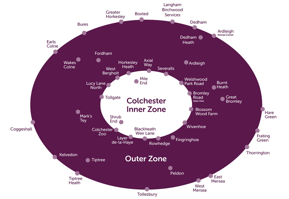 Map of the area that is covered by the Colchester Borough Card