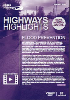 Front cover of the January edition of the Hiighway Highlights showing information about flood prevention