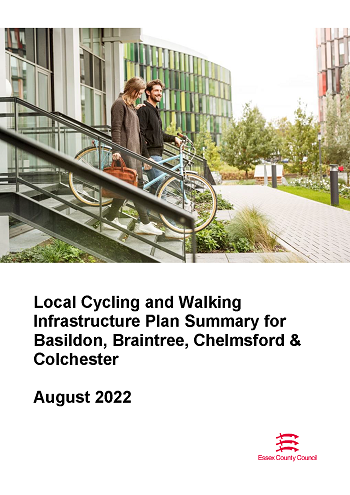 Cover of the LCWIP Summary showing a couple walking down steps and pushing a bike