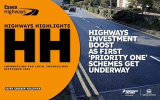 Cover of Highways Highlights September 2024, Text overlay of HIGHWAYS INVESTMENT BOOST AS FIRST 'PRIORITY ONE' SCHEMES GET UNDERWAY